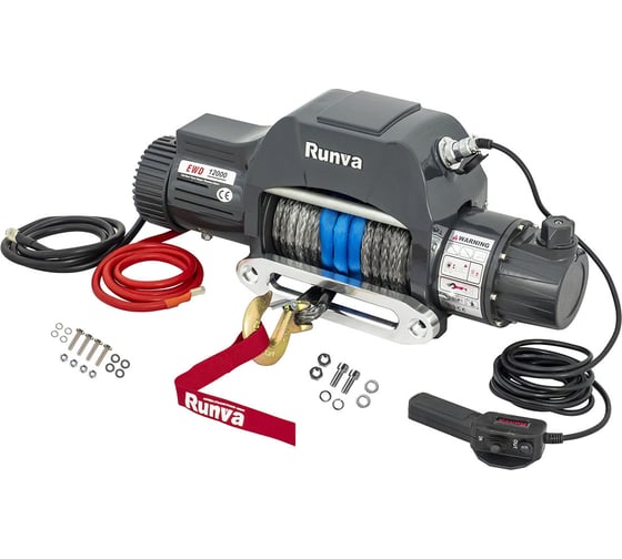 Электрическая лебёдка RUNVA двухскоростная 12V 12000 lbs 5443 кг синтетический трос EWD12000SR