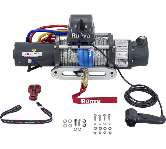 Электрическая лебёдка RUNVA двухскоростная 12V 10000 lbs 4500 кг синтетический трос EWD10000SSR