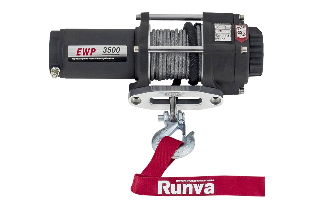 Электрическая лебёдка RUNVA 12V 3500A lbs 1588 кг синтетический трос  EWP3500ASR - выгодная цена, отзывы, характеристики, фото - купить в Москве  и РФ