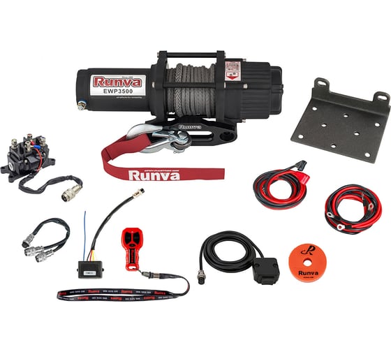 Электрическая лебёдка RUNVA 12V 3500A lbs 1588 кг синтетический трос EWP3500ASR
