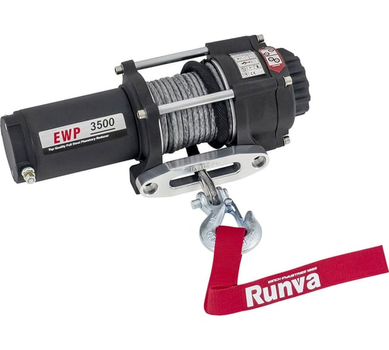 Электрическая лебёдка RUNVA 12V 3500A lbs 1588 кг синтетический трос EWP3500ASR