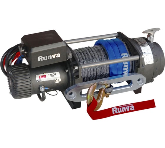 Электрическая лебёдка RUNVA индустриальная 12V 17500 lbs 7960 кг синтетический трос EWN17500USR