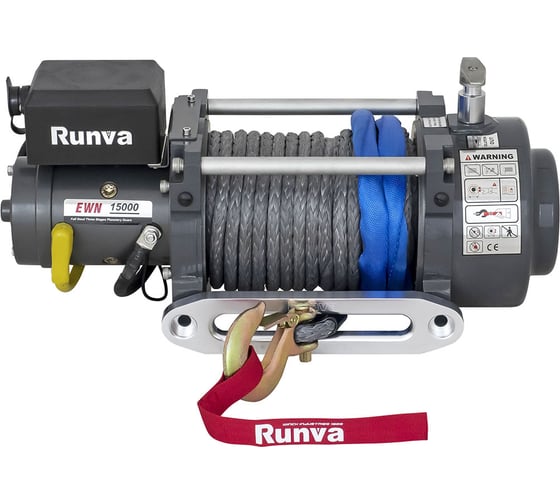 Электрическая лебёдка RUNVA индустриальная 12V 15000 lbs 6800 кг синтетический трос EWN15000USR