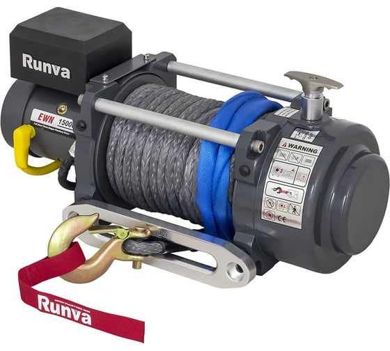 Электрическая лебёдка RUNVA индустриальная 12V 15000 lbs 6800 кг синтетический трос EWN15000USR