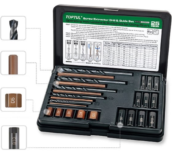Набор экстракторов и сверел TOPTUL 25 предметов, JGEW2501 1