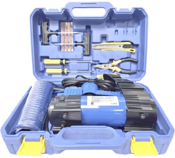 Компрессор МаякАвто АС 635ма, 2-поршневой, усиленный,с LED фонарем, в кейсе с набором инструментов МАЯКАВТО ас635ма 1