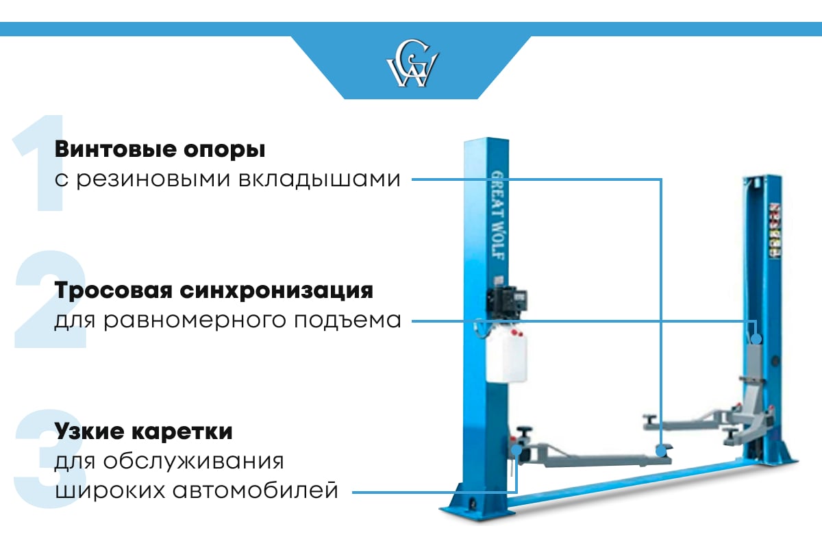 подъемник 2-стоечный great Wolf gw-c4000 220