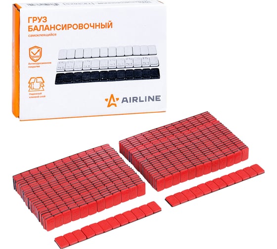 Груз балансировочный AIRLINE самоклеящийся, стальной, 12x5 г, 50 шт, красный ATRK210