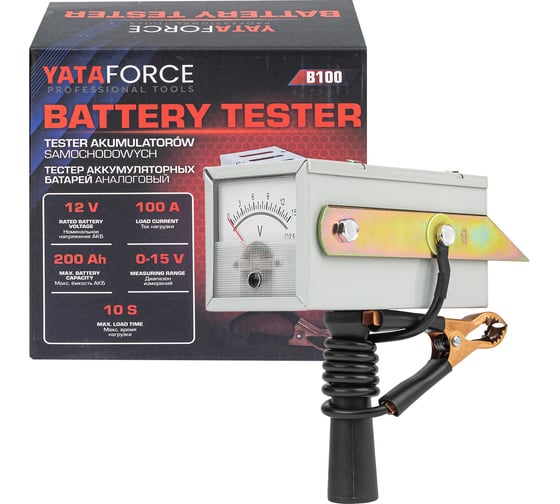 Тестер аккумуляторных батарей аналоговый YATAFORCE 12V, 100A, 200Ah YF-B100(67191)