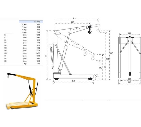 Гаражный складной кран NU-LIFT г/п 1.0 тн SA1000