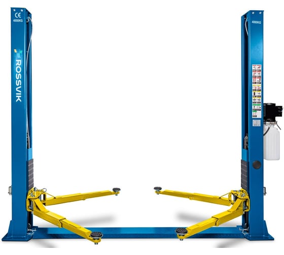 Автоподъемник двухстоечный Rossvik T4E г/п 4.0 т, 380 В, с нижней синхронизацией, синий T4E.380.5005