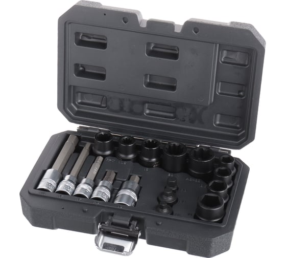 Набор головок для суппортов LIGE LG-S1024 1/4", 3/8", 1/2", 17 предметов, H7, H8, H9, H11, Pentagon, Spline 343413