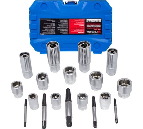 Набор для откручивания заломанных болтов, гаек и шпилек Forsage F-918U2 18 предметов, в кейсе 51293