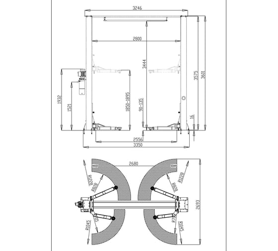 Автоподъемник двухстоечный Rossvik V2-4L г/п 4.0т, 220В V2-4L/220B