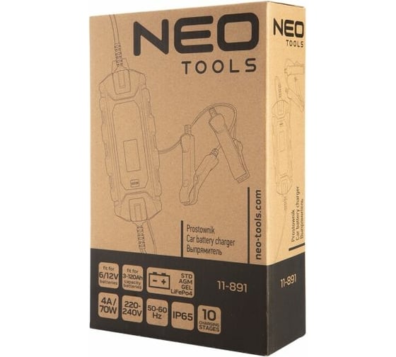 Автоматическое зарядное устройство NEO Tools 4A / 70W, 3-120Ah 11-891