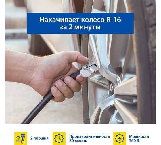 Воздушный двухпоршневой компрессор Goodyear GY-80L 80 л/мин., питание от АКБ, съемный витой шланг, сумка для хранения GY000118