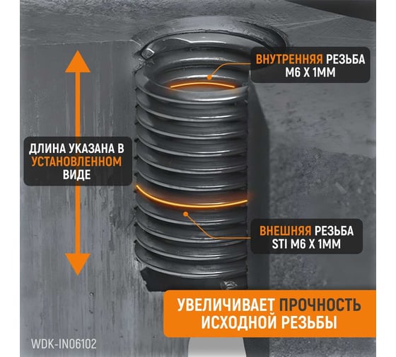 Резьбовые вставки WIEDERKRAFT M6x1,0, 2,5d, 10 предметов WDK-IN06102