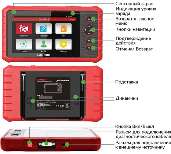 Диагностический мультимарочный сканер Launch X431 PRO Lite v3.0 c адаптерами LNC-088