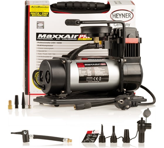 Профессиональный компрессор Heyner 230 V/500W, 10 Бар, 4 адаптера и сумка 218000