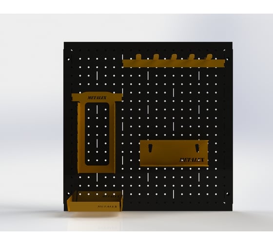 Металлическая перфопанель ООО Металекс Metalex 1000x1000 мм, черная, с комплектом аксессуаров PRCHA100100