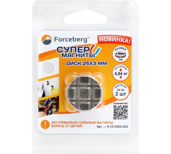Неодимовый магнит диск Forceberg 25x3 мм, 2шт 9-1212400-002