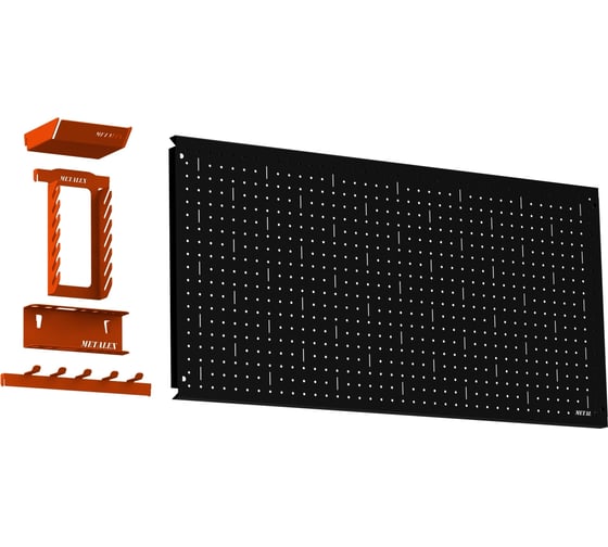 Металлическая перфопанель ООО Металекс Metalex 600x1600 чёрная с комплектом аксессуаров PRCHA60160