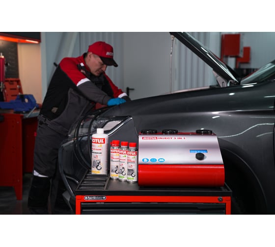 Установка для автоматической очистки форсунок MOTUL на безиновых и дизельных двигателях без снятия. Дополнительно имеет возможность очистки впуска на бензиновых/дизельных двигателях и очистку сажевого фильтра (DPF). 352590