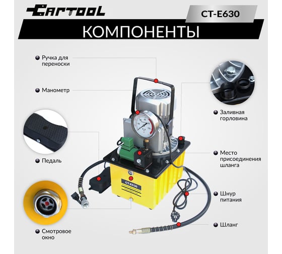 Маслянный гидравлический, поршневой насос с электроприводом Car-tool CT-E630