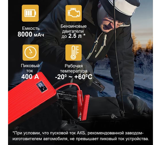 Пусковое устройство iCarTool 12 В, 8 000 мАч, 200/400 А IC-JSD08