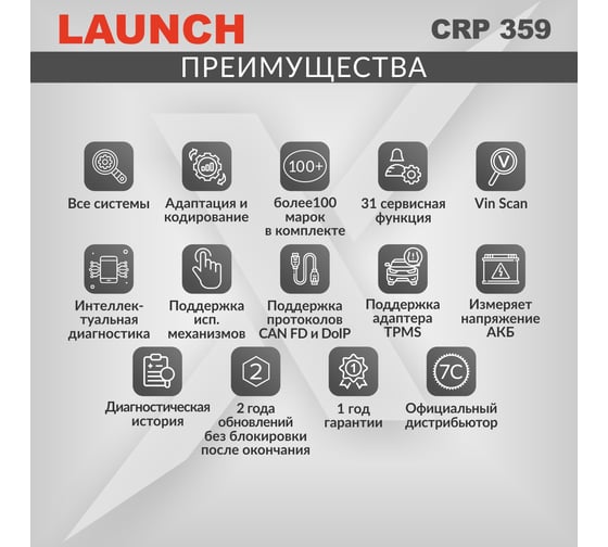 Диагностический мультимарочный сканер Launch CRP 359 LNC-122