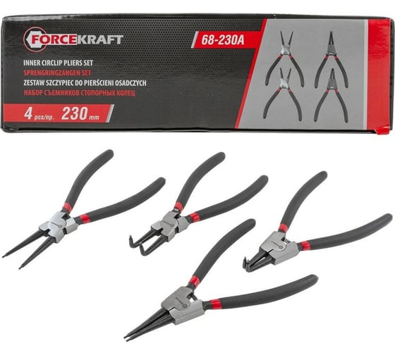 Набор съемников стопорных колец Forcekraft  4пр. (230мм) на полотне FK-68-230A 52478
