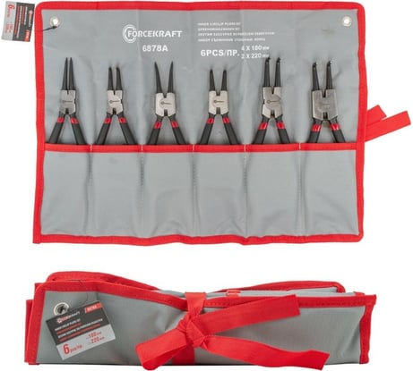 Набор съемников стопорных колец 6пр. (L-220мм х 2шт, L-180мм х 4шт), на полотне FK-6878A 52484