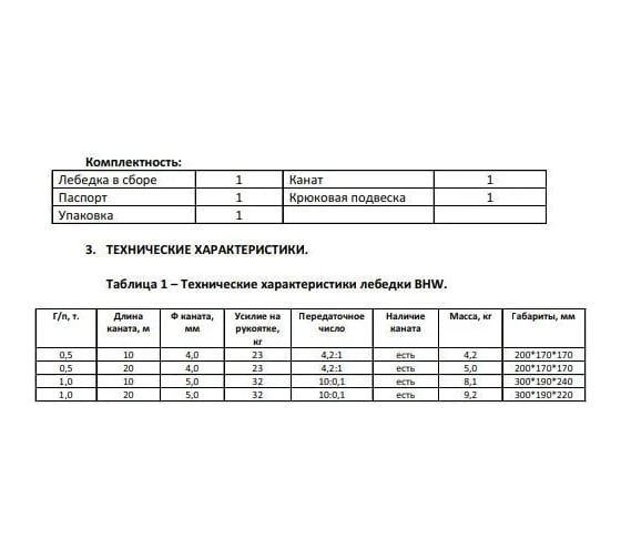 Ручная барабанная лебедка Сибталь BHW 1Т-20М 070 0004 0120