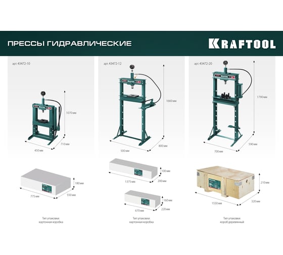 Гидравлический пресс KRAFTOOL PMP-20 20 т, с гидронасосом и манометром 43472-20
