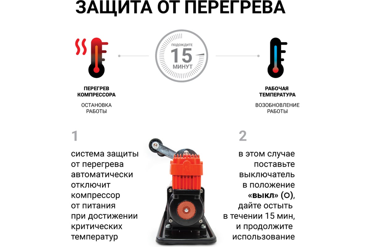 Воздушный компрессор Агрессор 120 л/мин, 12 В/45 А, шланг 8 м, шнур питания  2.4 м, питание от акб AGR-120