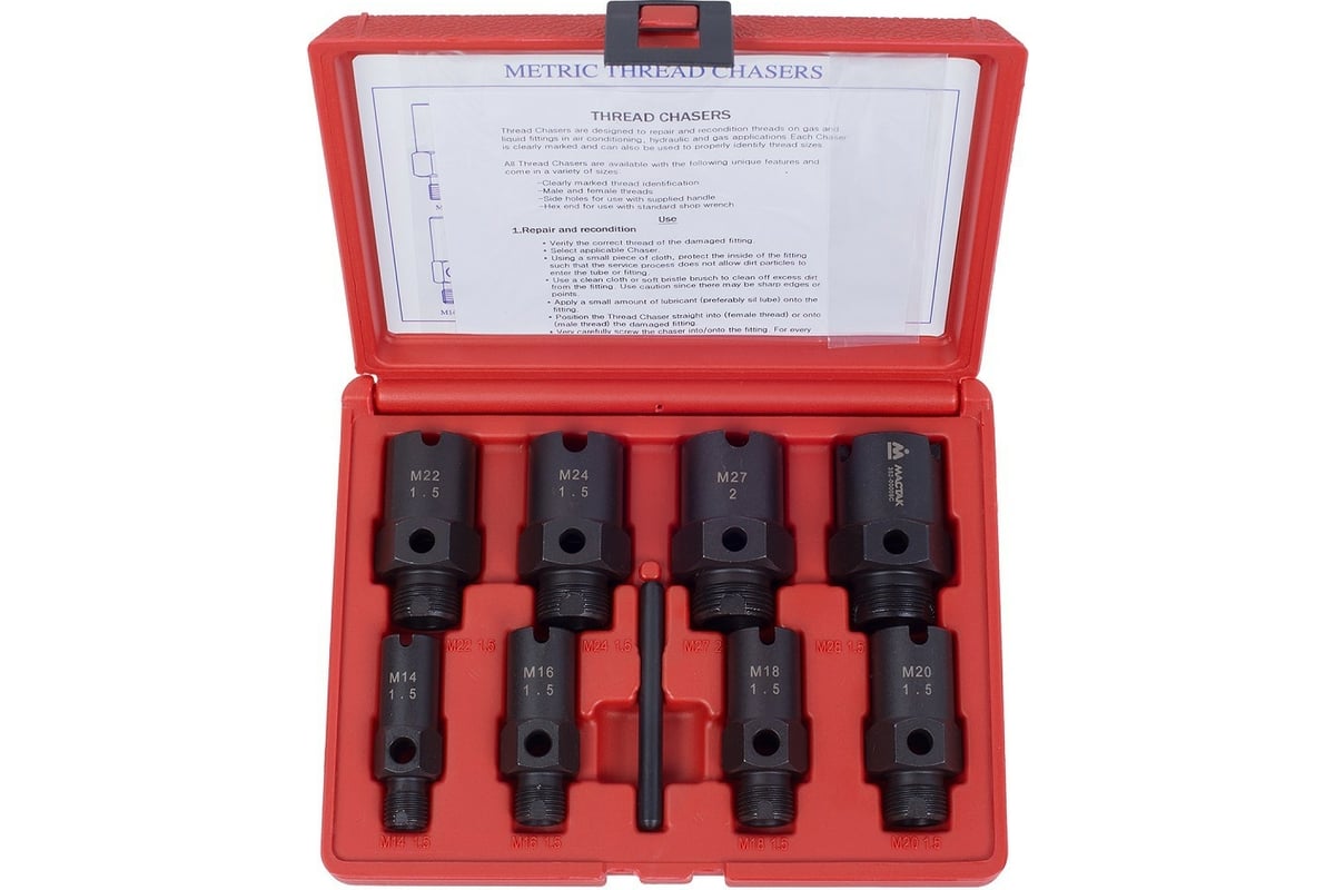 Набор для восстановления резьбы на колёсных шпильках, кейс, 9шт МАСТАК ...