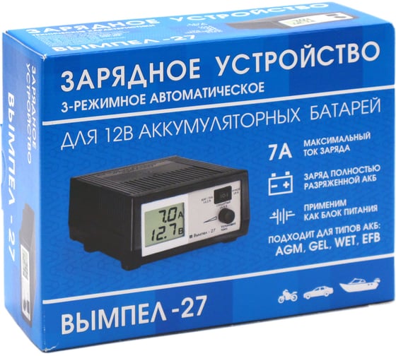 Зарядное устройство Вымпел Вымпел-27 автомат, 0-7А, 14.2/14.8/18В, ЖК индикатор 2045