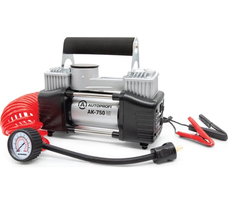 Воздушный компрессор AUTOPROFI 75 л./мин., 12v/30a, 300w, шланг 5 м., шнур питания 3 м., питание от акб, клапан для регулир. давления, набор из 4-х переходников для надувн. изделий, переходники для накач. лодок, сумка AK-750