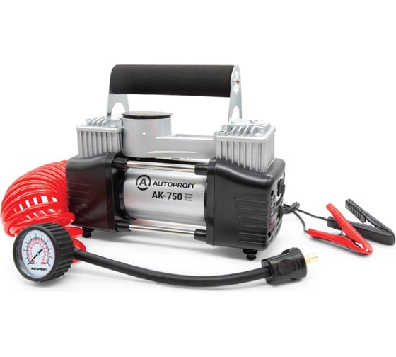 Воздушный компрессор AUTOPROFI 75 л./мин., 12v/30a, 300w, шланг 5 м., шнур питания 3 м., питание от акб, клапан для регулир. давления, набор из 4-х переходников для надувн. изделий, переходники для накач. лодок, сумка AK-750