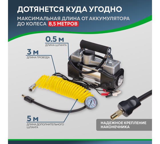 Автомобильный усиленный двухпоршневой компрессор REXANT 75 л/мин, 10 атм 80-0523