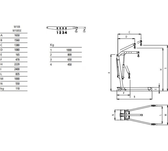 Складной гаражный кран с двухтактным насосом Werther W108