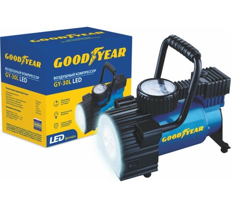 Воздушный компрессор GY-30L LED 30 л/мин с фонарём, со съемной ручкой, сумка для хранения Goodyear GY000103