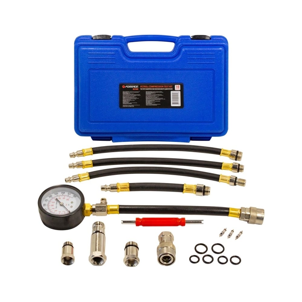 Тестер компрессии бензинового двигателя Forsage 10пр., 0-20 бар, в ...