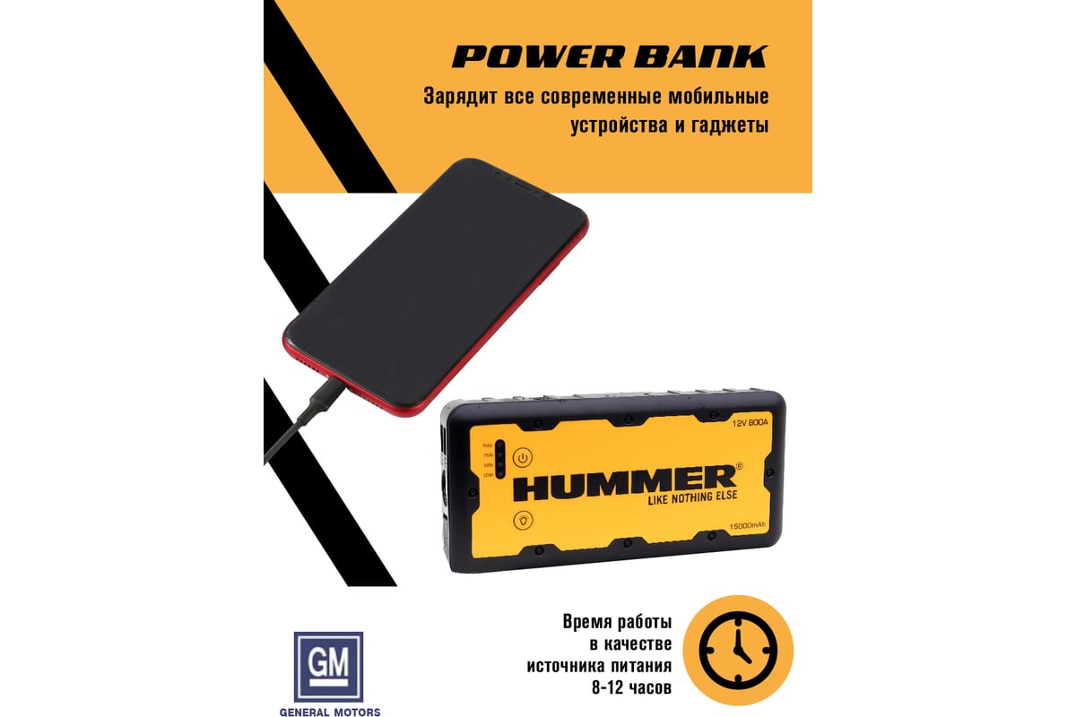 Пусковое устройство + Power Bank + LED фонарь HUMMER H1 HMR01 - выгодная  цена, отзывы, характеристики, 7 видео, фото - купить в Москве и РФ