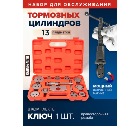 Набор инструментов для обслуживания тормозных цилиндров BaumAuto 13пр., в кейсе BM-65802(51194)