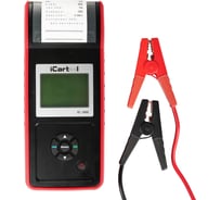Тестер аккумуляторных батарей iCartool IC-500, АКБ 12/24В, до 2000А, тест системы пуска и зарядки, вольтметр, съемные кабели, принтер
