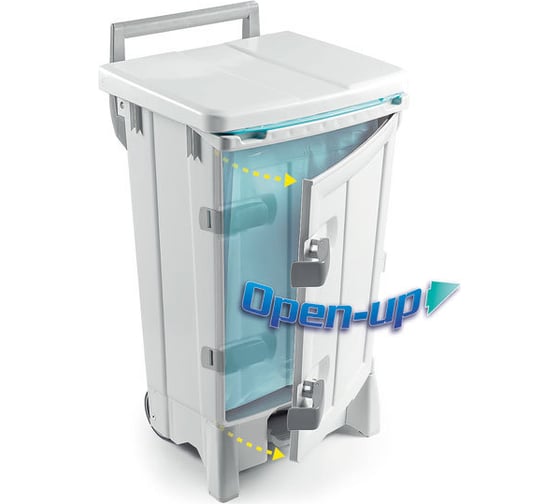 Контейнер TTS OpenUp 90 с педалью, дверью и белой крышкой, полипропилен, 90 л, белый 00005700
