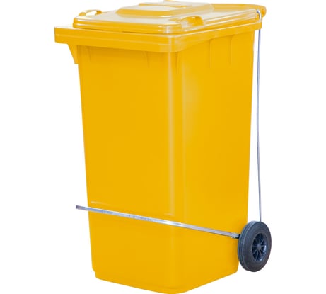 Мусорный контейнер Тара.ру п/э 240 л с педальным приводом П-образным, жёлтый 20733