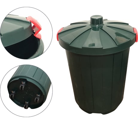 Бак на колесах Элластик-Пласт 105л, с крышкой, темно-зеленый, ЭП 407639