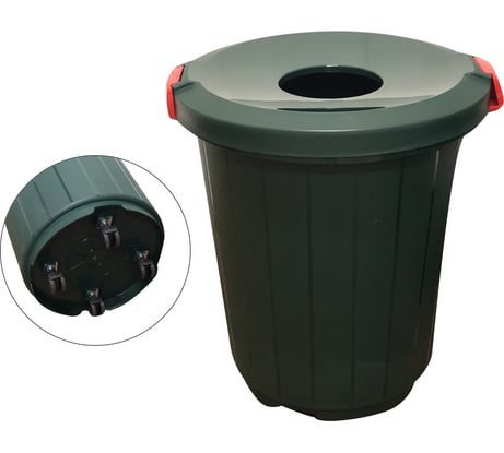 Бак на колесах Элластик-Пласт 105л, с крышкой-воронкой, темно-зеленый, ЭП 407677